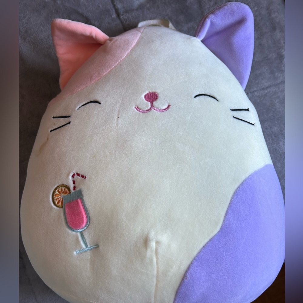 Squishmallows Cat Plush Backpack- Cream, Pink, and Purple